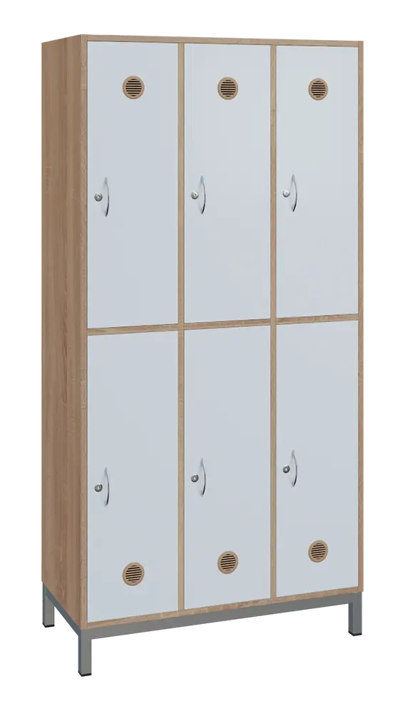 SBS-2233 šatní skříň 6-boxová, 1800x900x400 mm, kovové nohy, korpus dub bardolino, dvířka bílá